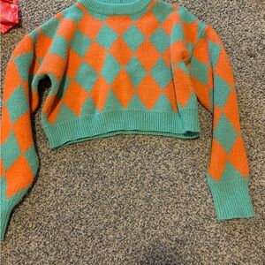 Orange and Green Argyle Sweater